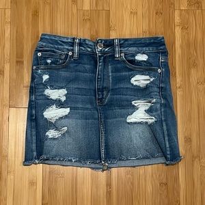 American Eagle Ripped Denim Mini Skirt